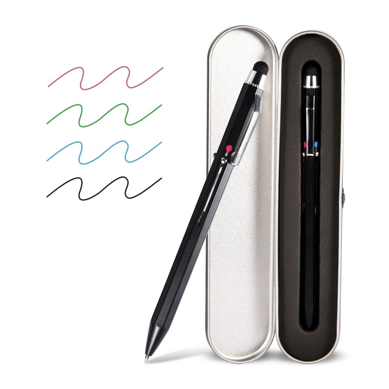 SMTTW 5-in-1 Stylus Pen&Multicolored Pen in One, Multifunction Pen with Metal Gift Box,Black Blue Red Green Ballpoint Pen for Tablet with Universal Stylus Multicolor Pen for Touch Screensï¼ˆBlackï¼‰ - Image 1
